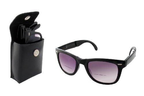 Folding Wayfarer Sunglasses Bi-Focal w/ Case in Black or Tortoise