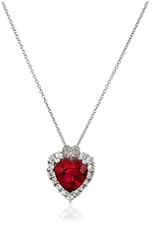 Sterling Silver, Created Ruby, Created White Sapphire, and Diamond Heart Pendant Necklace (.015 cttw, I-J Color, I2-I3 Clarity), 18"