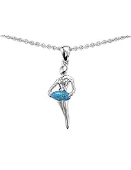 Original Star K (tm) Ballerina Dancer Pendant with Round 7mm Created Blue Opal in 925 Sterling Silver