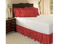Cal King Red Satin Ruffled Bed Skirt, 21" Drop