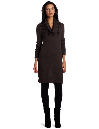 AGB Women's Long Sleeve Sweater Dress with Cowl Neck, Mocha, Medium