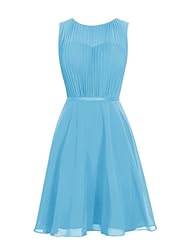 Cocktail Short Chiffon Pleated Scoop Neck Homecoming Dress/Bridesmaid Dress/Prom Dress/Party Dress 