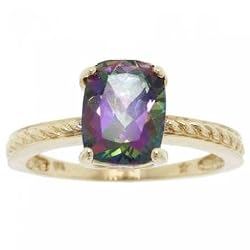 Fancy Yellow Gold Rope Ring Mystic Fire Topaz Gemstone