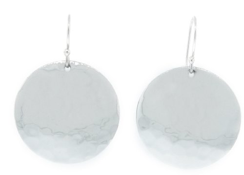 Sterling Silver Hammered Round Disc Drop Earrings