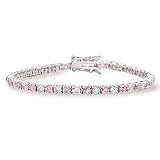 Sterling Silver 7 Inch 3mm Round Pink/Clear CZ Bracelet