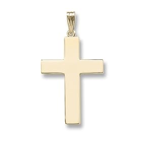 Men's 14k Yellow Gold Solid Large Polished Cross w/ Rope Chain, 20