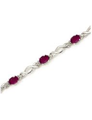 14K White Gold Oval Ruby and Diamond Bracelet
