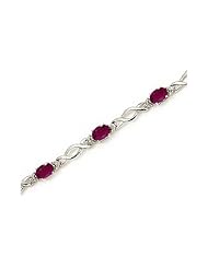 10K White Gold Oval Ruby and Diamond Bracelet