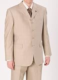 Phat Farm - Phat Farm Beige Windowpane 4-Button Side-Vented Suit with Pleated Pant