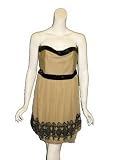 NICOLA FINETTI Silk Beaded Strapless Dress in Beige