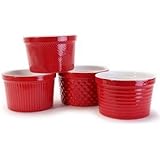BIA Cordon Bleu 12 Ounce Stoneware Ramekin, Set Of 4 Assorted Texture - Red