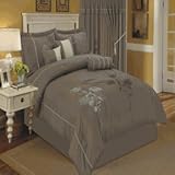 IMAGE OF 7pc Queen size Tomahawk Taupe embroidered Comforter set By sheetsnthings