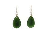 14k Yellow Gold 15x22mm Pear Shaped Dark Green Jade Earrings