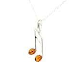 Sterling Silver Amber MUSIC KEY NOTE Pendant on an 18 Chain By The Olivia Collection