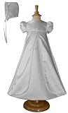Matte White Satin Christening Baptism Gown with Braid Trim and Bonnet, 12