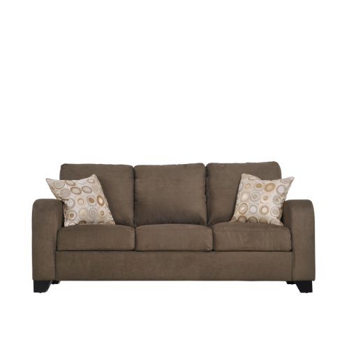 Handy Living TOR1-S5-AAA68 Torino Curved Arm Microfiber Sofa, Dark Moss With 2 Decorative Commotion Throw Pillows