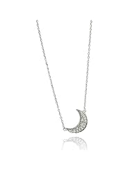 Half Moon With Cubic Zirconia Stones Sterling Silver Necklace Length 16mm Width 11mm Chain 16-18 "