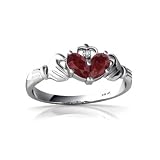 14K White Gold Pear Genuine Ruby Celtic Claddagh Ring