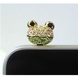 【tt-jewel】☆ちょこんと お座り ☆ 笑顔の大きな目  かえるさん ＆ 赤いほっぺ『 スマートフォン &  アイフォーン イヤホンジャック用ピアス ♪SWAROVSKI  & 携帯アクセサリー ☆ ipad & iphone 』 グリーン 蛙