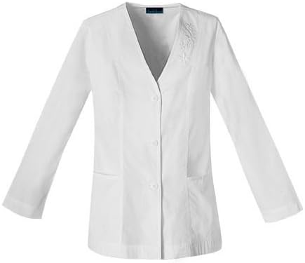 Cherokee 1403 Women's Fashion Whites Embroidered Cardigan Lab Coat White