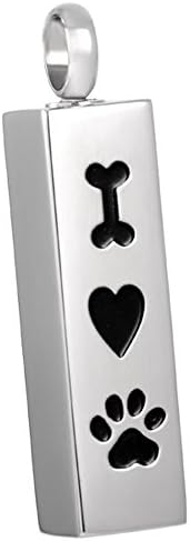 Peerless Pieces Urn Necklace Cremation Memorial Keepsake Stainless Steel 20" Dog Bone Heart Paw Print #77
