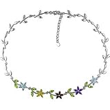 Sterling Silver Multi-gemstone Flower Necklace