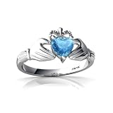 14K White Gold Heart Genuine Blue Topaz Celtic Claddagh Ring