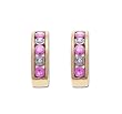 10K Yellow Gold Pink Sapphire J Hoop Earrings w/ Diamond Accent