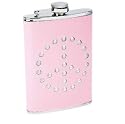 New Maxam 8oz Stainless Steel Flask With Studded Peace Sign Pink Faux Leather Wrap White Box