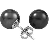 8 - 8.5mm Black Pearl Stud Earrings with 14K White Gold Posts