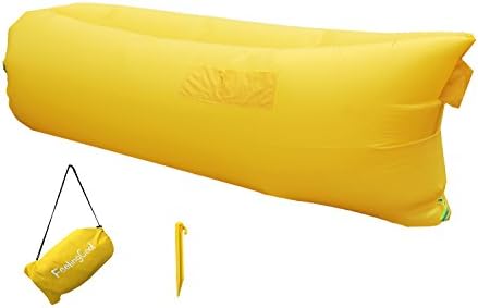 FeelingCool Inflatable Lounger Outdoor Air Sleeping Sofa Nylon Fabric Beach Couch Convenient Compression Air Bag Hangout Bean Bag Portable Dream Chair (yellow)