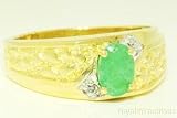 Mens Gold Ring Diamond Emerald (May Birthstone) 14K Yellow or White Gold