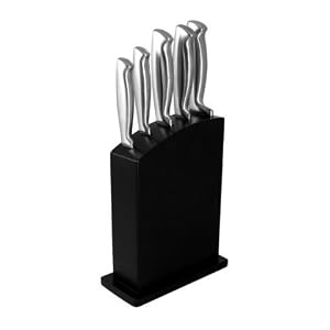 6 Piece Knife Block Set with a Matt Finish Black Wooden Block