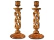 Pair of Olive Wood Hollow Twist Candle Holders