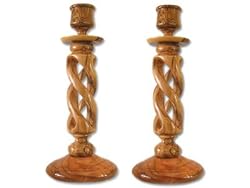 Pair of Olive Wood Hollow Twist Candle Holders