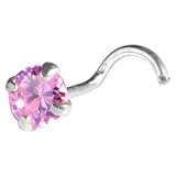 Sterling Silver 925 Pink CZ Solitiare Nose Ring