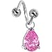 Pink Gem Teardrop Solitaire Spiral Twister Belly Ring