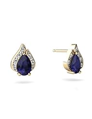 Genuine Sapphire 14kt Yellow Gold Flame Earrings