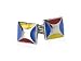 London Designer Style Blue, Maroon, and Yellow Enamel Silver Cufflinks with Presentation Box