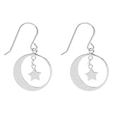Sterling Silver Small Moon and Star Drop Earrings