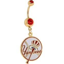 Major League Baseball Logo Gold Gem Belly Ring - New York Yankees