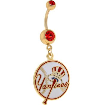 Major League Baseball Logo GOLD Double GEM Belly Ring - New York Yankees
