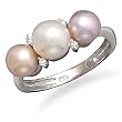 14K White Gold Ring with Multi Color Freshwater Button Pearls and Diamonds with Wood Box