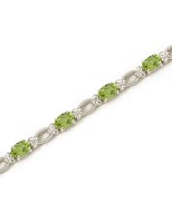 14k White Gold Natural Peridot And Diamond Tennis Bracelet