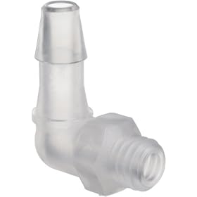 Value Plastics KL230-6  10-32 UNF Thread Elbow with 1/4" Hex to 200 Series Barb, 1/8" (3.2 mm) ID Tubing, Natural Polypropylene, (25-Pack)