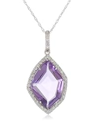 10k White Gold Organic Amethyst Diamond Pendant Necklace (1/5 cttw, I-J Color, I2-I3 Clarity), 18"