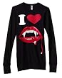 I Heart Vampire Lips Juniors Longer Length Thermal T-Shirt