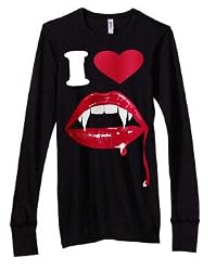 I Heart Vampire Lips Juniors Longer Length Thermal T-Shirt