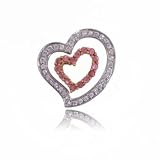 14K TT Gold 2 Part Heart Pendant w Pink Topaz & Diamond