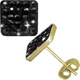 Jewelco London 9ct Gold Black Sparkling Crystal set 8 x 8 mm Square Studs